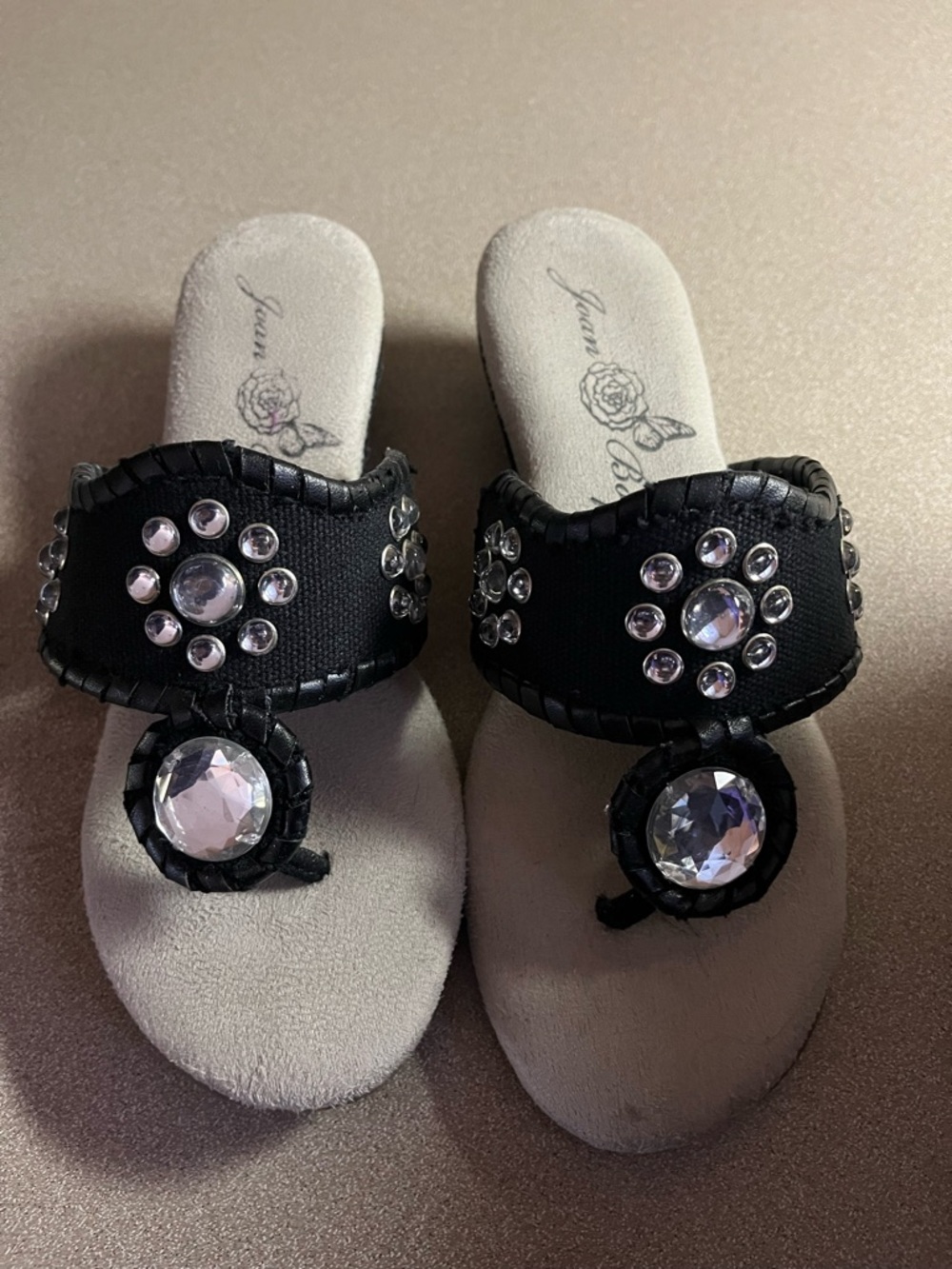 Joan Boyce Black Jeweled Toe-Ring Slide Sandals